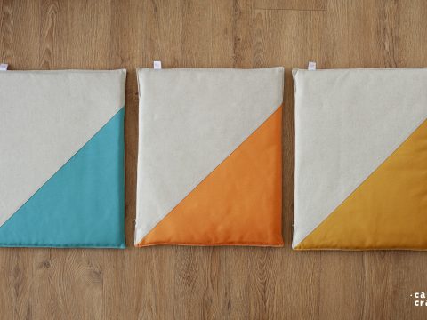 The Flat Bed in sky blue, peach orange and mustard yellow