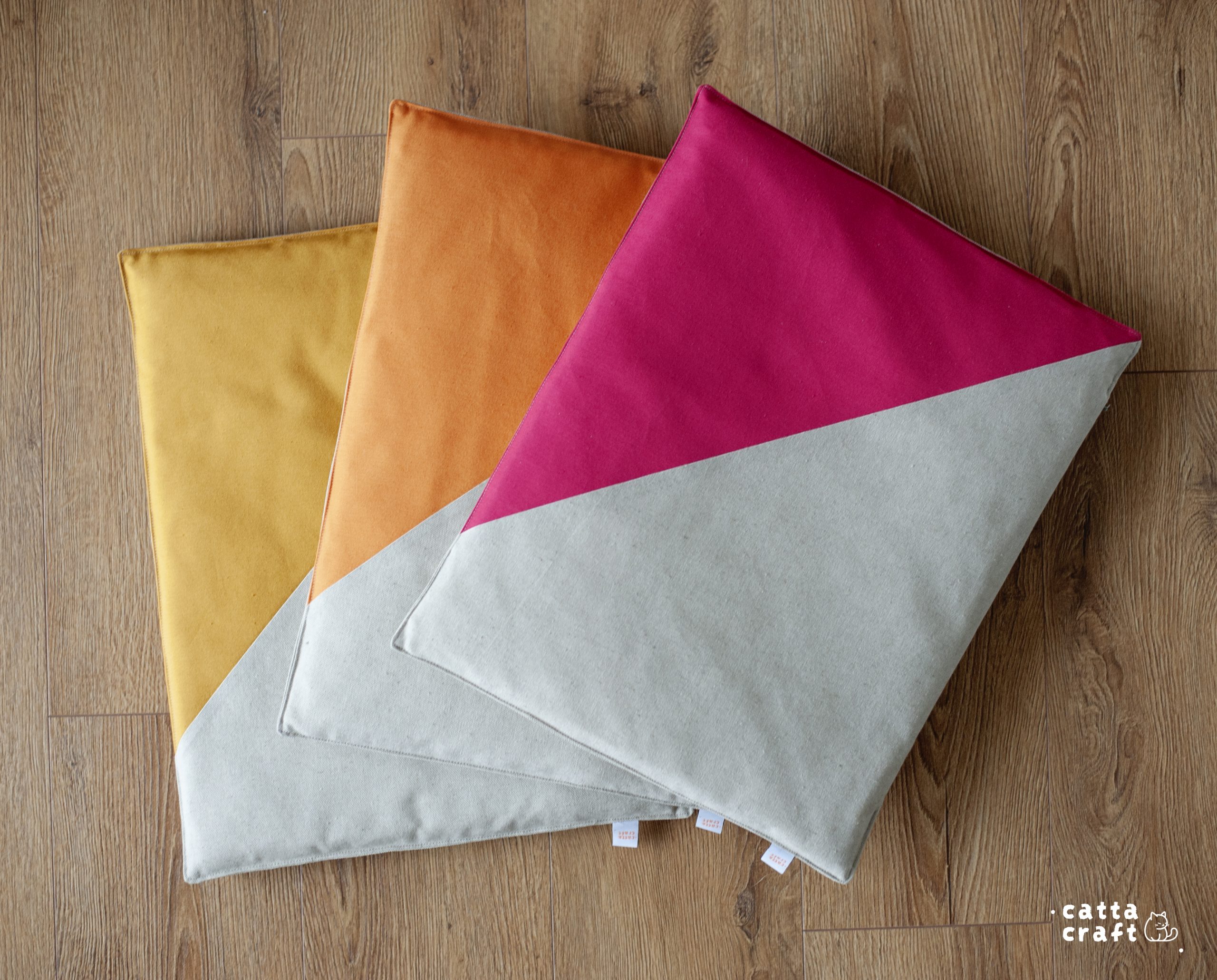 The Flat Bed in Mustard Yellow, Peach Orange and Cherry